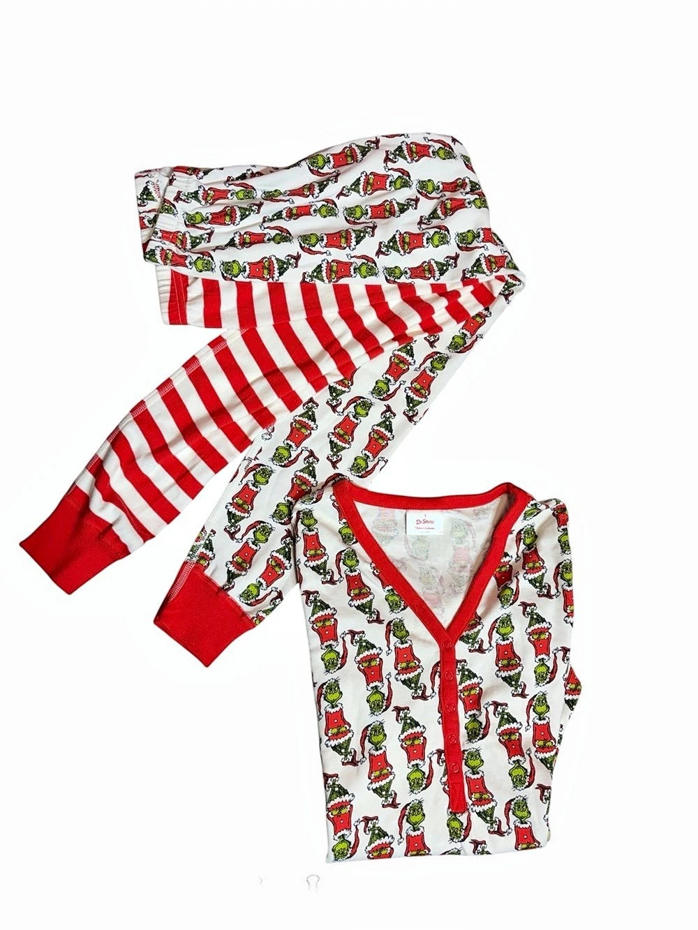 Dr. Seuss The Grinch Thermal Pajama Set Red & White Girls Small